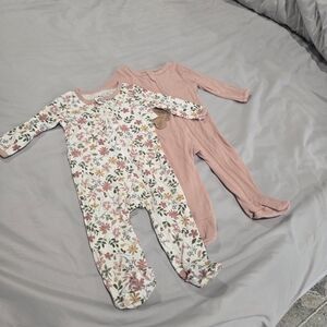 Baby Essentials Floral and Pink Footies 2 Piece Set